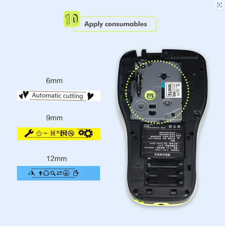 Rotuladora Industrial Cintas TZe HSe | Automática Batería Recargable Texto Cod Barras QR