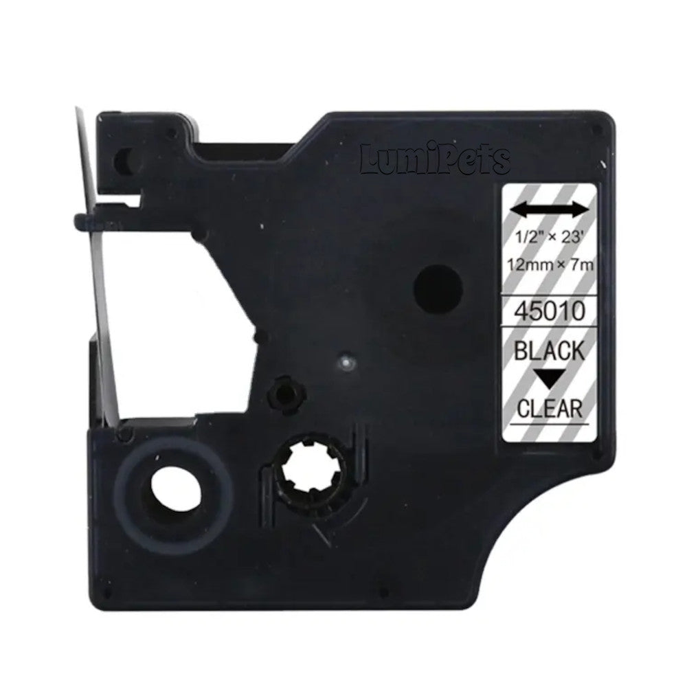 Cinta Etiqueta D1 para Rotuladora DYMO 12mm X 7m | Transparente 45010 LumiPets