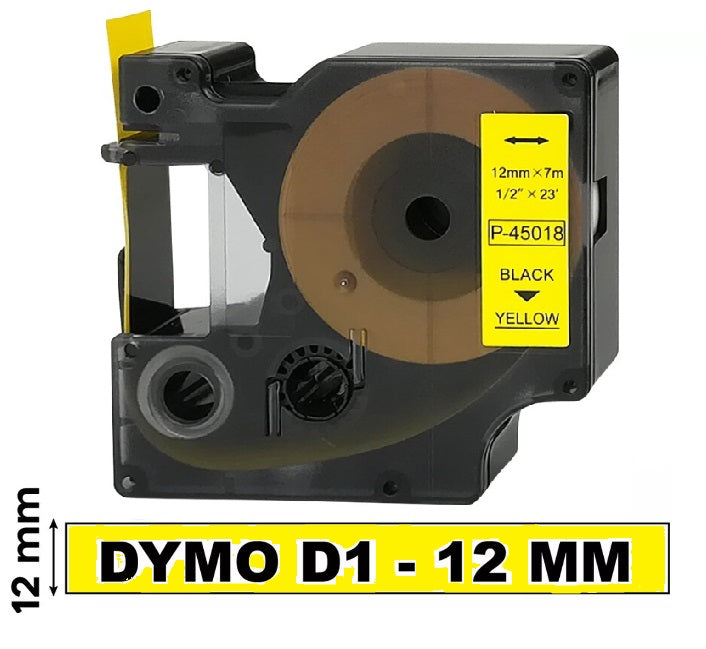 Cinta Etiqueta D1 para Rotuladora DYMO 12mm X 7m | Amarilla 45018