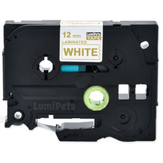 Cinta Tze-234 Para Rotuladora Brother Modelo Pt, 12mm X 8m Dorado sobre Blanca