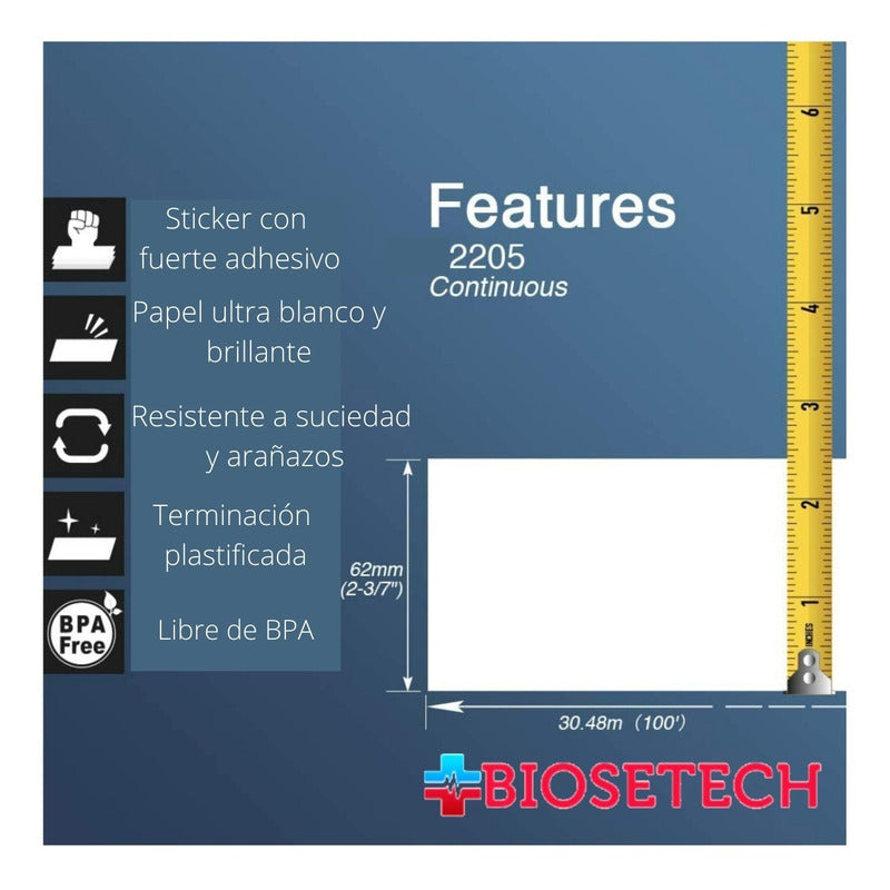 Roll Continuous Red Labels Type Dk-2205 62mm X 30.48mts