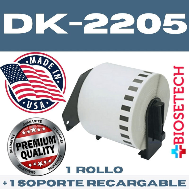Rollo + Soporte Recargable Etiquetas Dk-2205, 62mm X 30.48mt