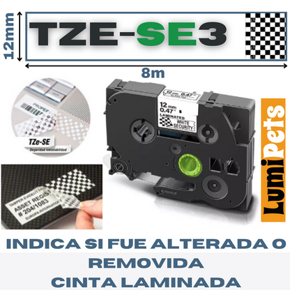 TZe-SE3 de Seguridad Para Rotuladora Brother Pt, 12mm X 8m