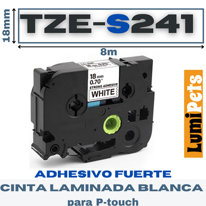 Cinta TZe-S241 Para Rotuladora Brother Modelo Pt, 18mm X 8m | Adhesivo Fuerte