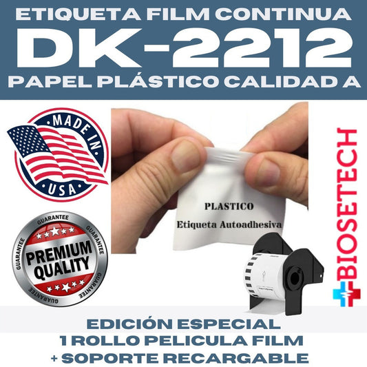 Rollo + Soporte Etiqueta Film Continua Dk-2212 62mm X 15.24m