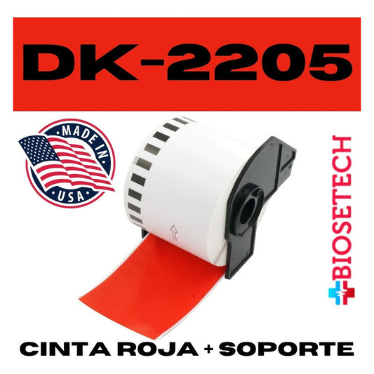 Rollo Etiquetas Rojas Continuas Tipo Dk-2205 62mm X 30.48mts