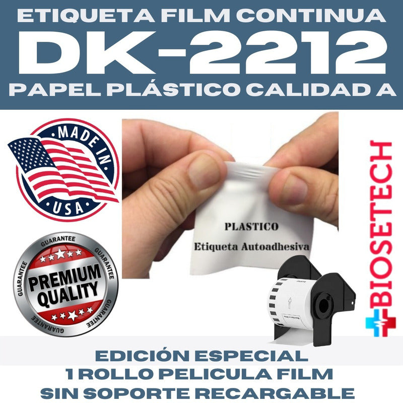 Continuous Plastic Film Label Roll Dk-2212 62mm X 15.24m