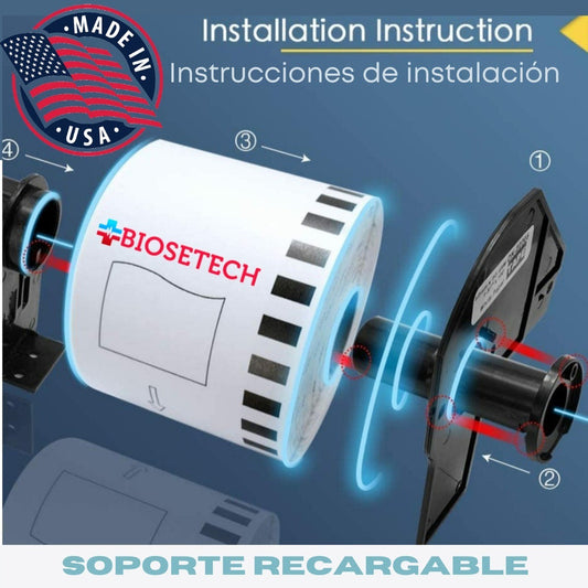 Rollo + Soporte Recargable Etiquetas Dk-2205, 62mm X 30.48mt