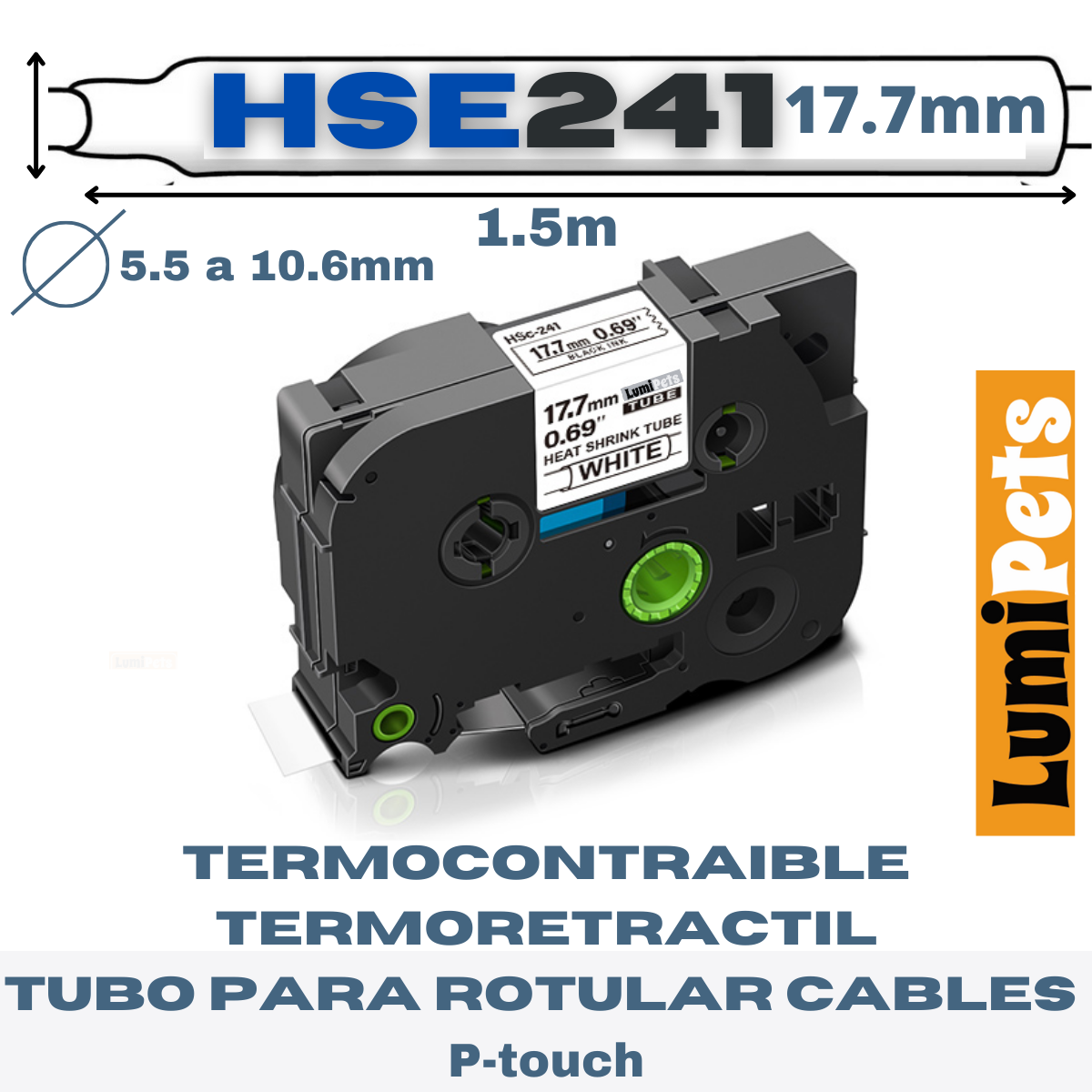 Cinta Termocontraible HSe-241 Para Rotuladora Brother Pt 17.7mm Termoretractil