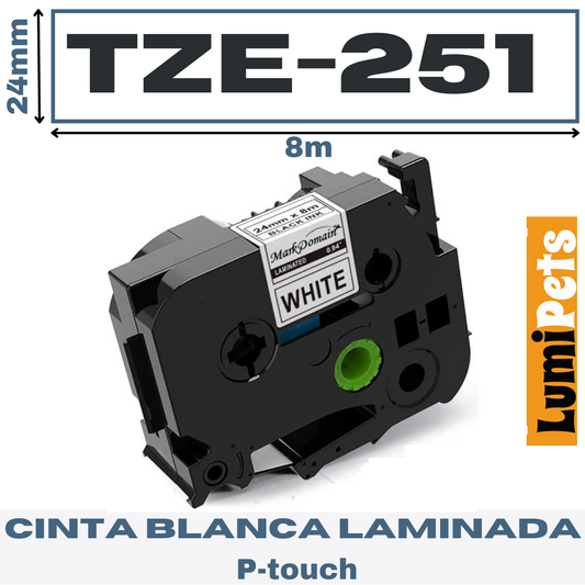 Cinta TZe-251 Para Rotuladora Brother Modelo Pt, 24mm X 8m