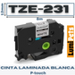 Cinta Tze-231 Para Rotuladora Brother Modelo Pt, 12mm X 8m