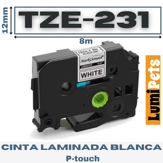 Cinta Tze-231 Para Rotuladora Brother Modelo Pt, 12mm X 8m