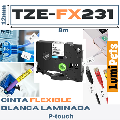 Cinta TZe-Fx231 Para Rotuladora Brother Modelo Pt 12mm X 8m