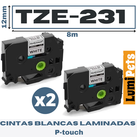 2 Cintas Tze-231 Para Rotuladora Brother Modelo Pt 12mm X 8m